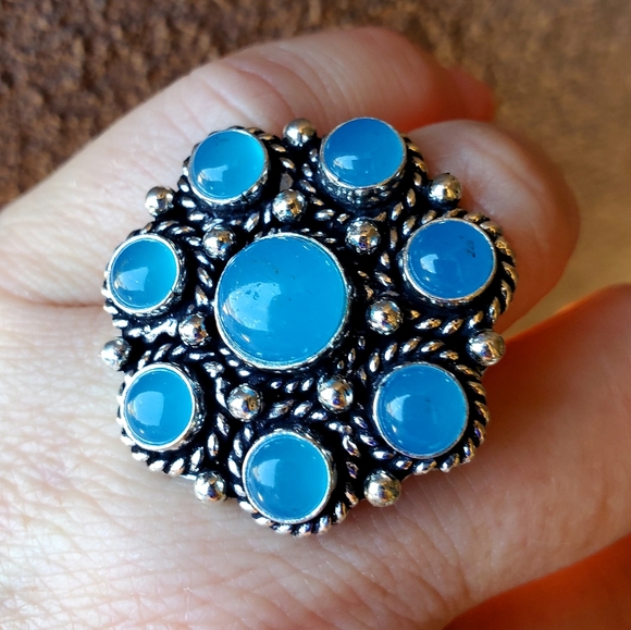 New Blue Chalcedony Adjustable Silver Ring. - Picture 14 of 14